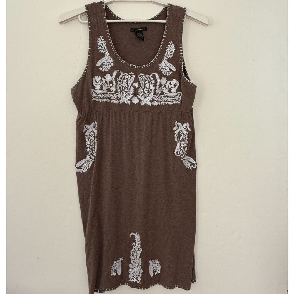 Grace Elements Sleeveless Embroidered Tunic Dress Brown White